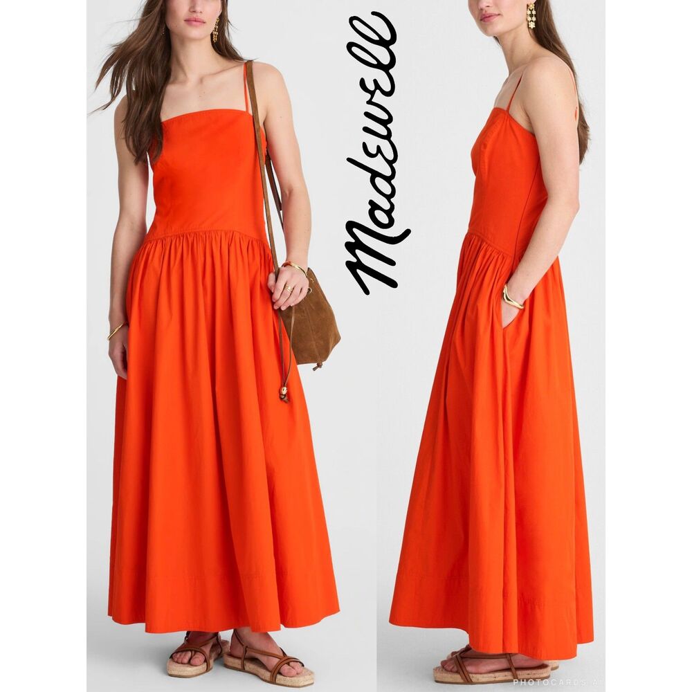 NWT Madewell Poplin Seamed Maxi Dress Size 4 in Fiery Orange